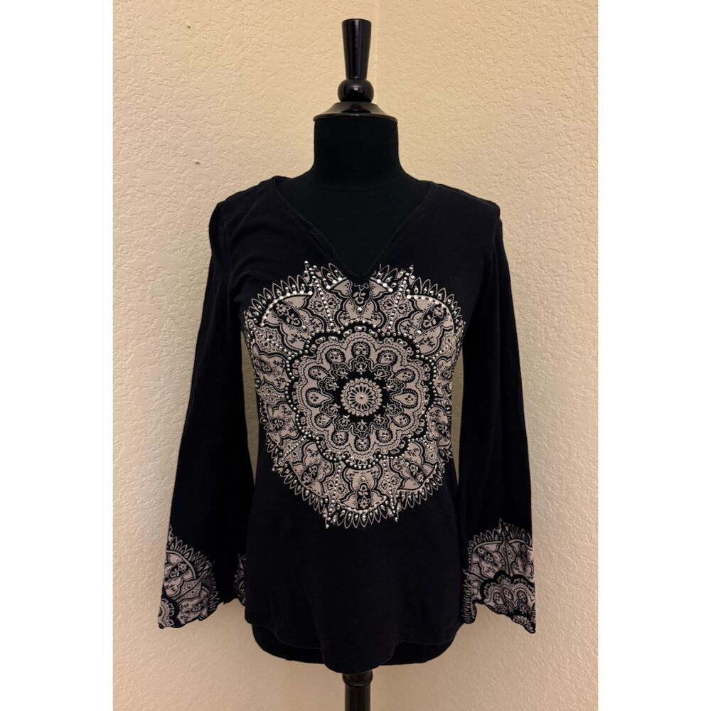 INC Studded V Neck Flared Sleeve Top - Sz S
